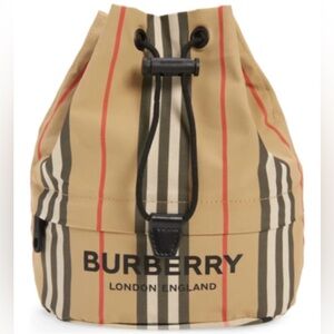 Burberry Beige and Black Striped Drawstring Bag